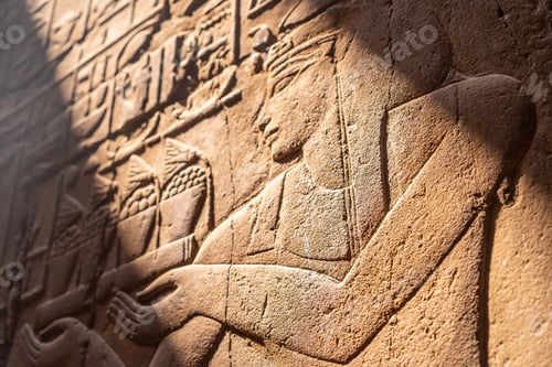 Preview: Detail of beautiful natural light on an ancient egyptian drawings inside the Luxor Temple