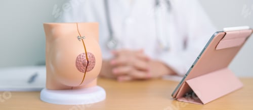 Preview: Doctor with Breast Anatomy model. Breast Augmentation Surgery, October Breast Cancer