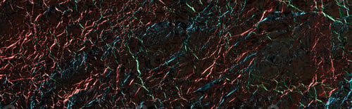 Preview: panoramic shot of abstract background of textured crumpled foil with colorful lighting