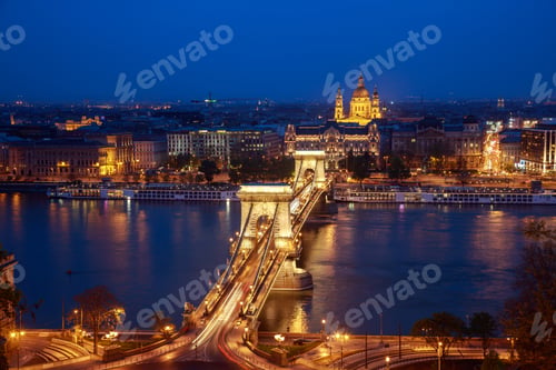 Preview: Cain Bridge illuminated at night, Budapest Hungary.