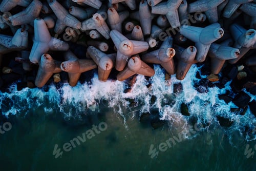 Preview: Tetrapod breakwater at sea coast for protecting from waves