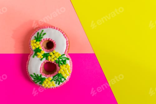 Preview: March 8 cake on a colorful fashionable neon background