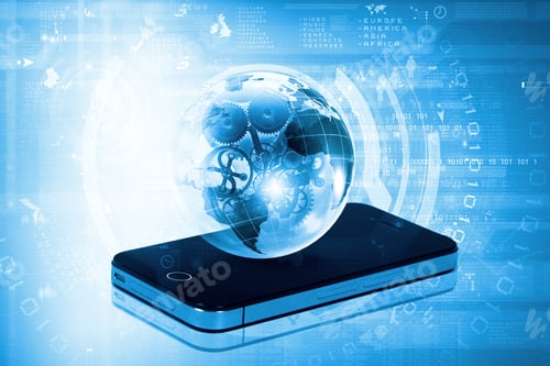 Preview: Modern Communication Technology Concept With Mobile Phone On High Tech Background