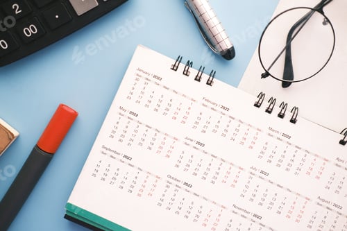 Preview: 2022 January month on calendar on office desk