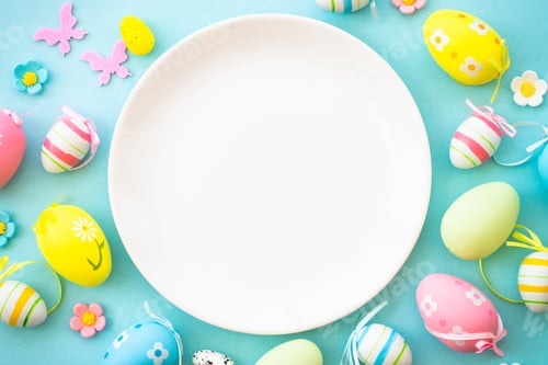 Preview: Easter table setting, Easter food background.