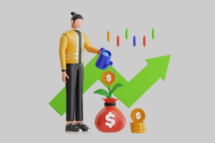 Vorschau: Finanzielles Wachstum: Charakter, der Geld gießt