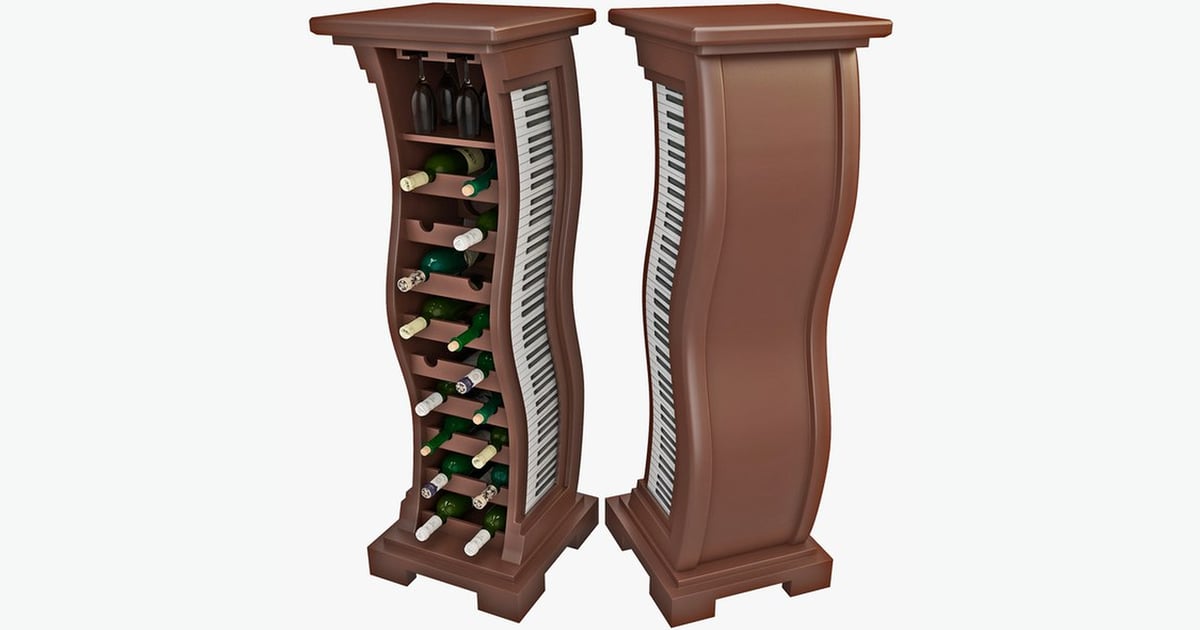 Curved wooden wine racks with keyboard element 3D, Incl. bottles ...