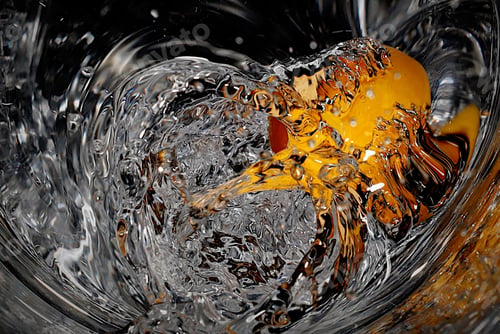 Preview: Glass of water with a vibrant orange fruit splashing in it