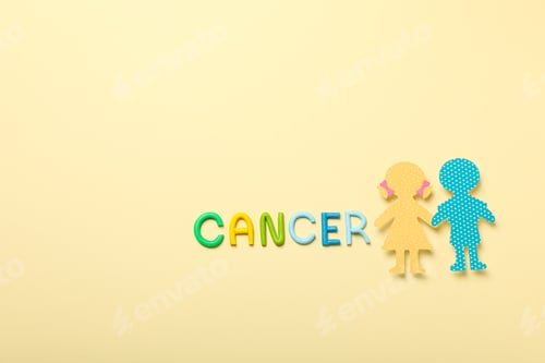 Preview: The inscription Cancer in colorful letters with figures of children
