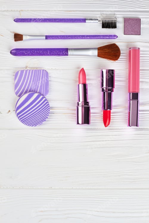 Preview: Set of decorative cosmetics, copy space.