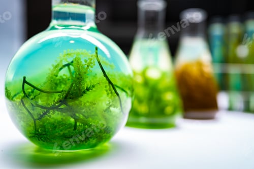 Preview: green alga laboratory research, alternative biofuel energy technology, biotechnology concept