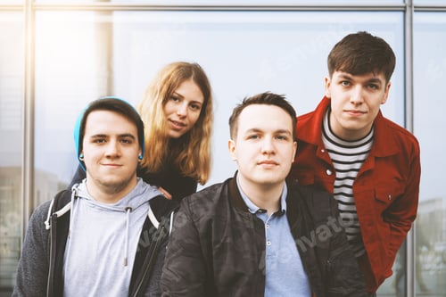 Preview: group portrait of young urban teenage friends