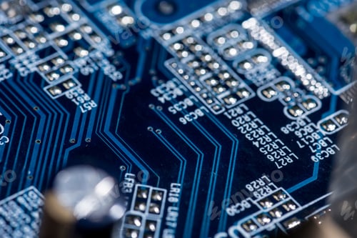Preview: selective focus of various details of computer motherboard