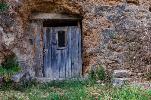 Preview: Old rustic vintage wood door background. gate texture pattern traditional ancient spanish design.
