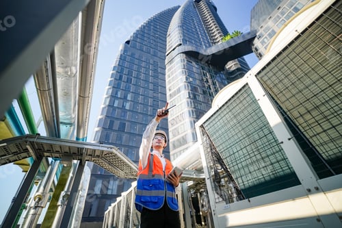 Preview: Industrial factory ceiling with ventilation system and lights. Ventilation ducts.