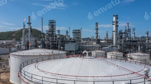 Preview: Aerial view oil and gas refinery industry plant, Oil and gas petrochemical industrial storage tank.