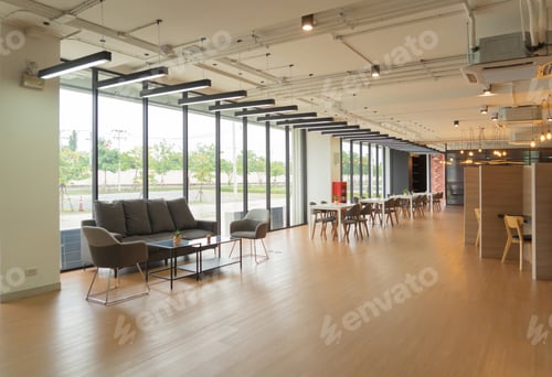 Preview: Empty coworking space modern office room. Business community center architecture interior