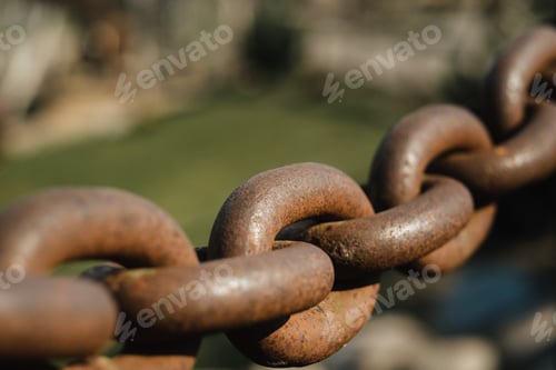 Preview: Old rusty metal chain outdoors. Large chain links