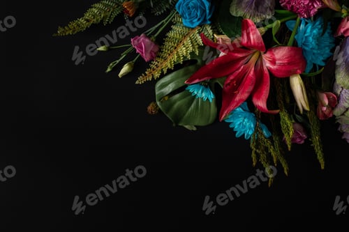 Preview: Creative layout made of flowers and leaves. Flat lay. Nature concept. Floral Greeting card.