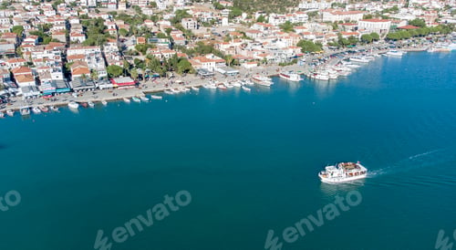 Preview: Cunda Island - Ayvalik - Turkey, September 26, 2021, Cunda island harbor aerial view with drone