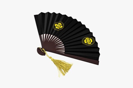 Preview: Black fan with gold floral decoration and tassel