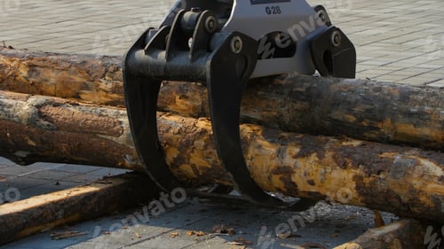 Preview: A forestry machine loads a log truck at the site landing. Forest machine down logs