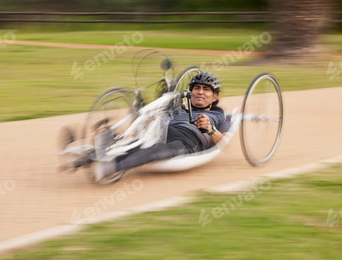 Preview: Fast, disability and fitness with man and bike with handicap for training, sports and challenge. Ex