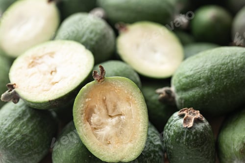 Preview: Tropical feijoa berries of the guava family close up.