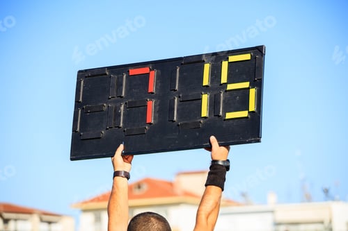 Preview: Soccer (football) referee assistant with board substitution