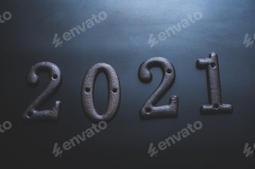 Preview: word number 2021 on dark background
