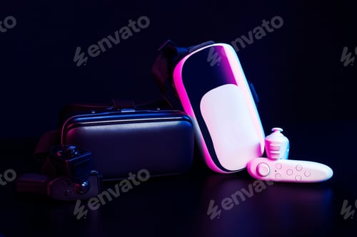 Preview: VR. Virtual Reality equipment on the table