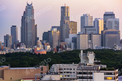 Preview: Tokyo, Japan city skyline over Shibuya towards Shinjuku Ward