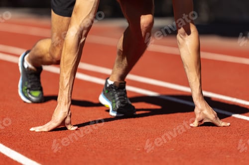 Preview: One young sportive man, male athlete, runner practicing alone before race at public stadium, sport