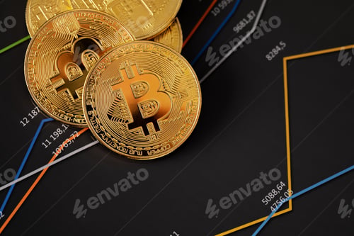 Preview: Gold bitcoin on financial charts for cryptocurrency prices