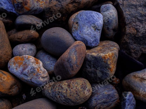 Preview: Vibrant close-up shot of various rocks on the beach