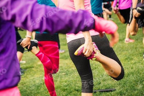 Preview: Group of people exercising on grass