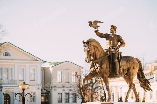 Preview: Vitebsk, Belarus. Monument To Algirdas With Falcon In Hand. Close Up Detail
