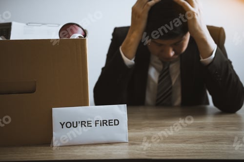 Preview: Male employee is stressed or angry while he is fired from being an employee of the company.