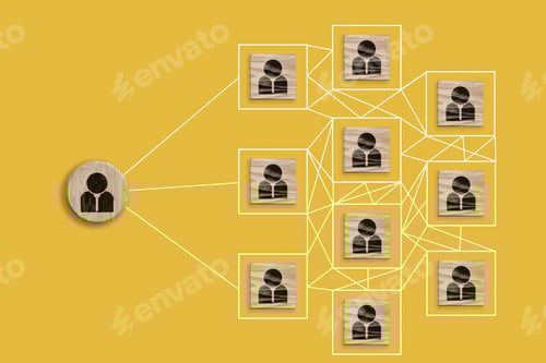 Preview: Wooden block with staff icon which link connection network for organisation structure social network