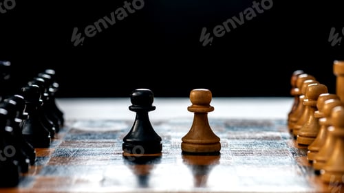 Preview: Vintage wooden chess board and figures