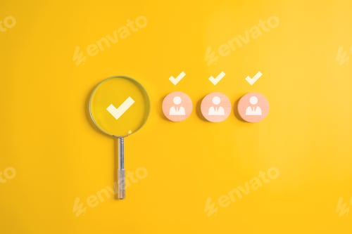 Preview: People employees icons on wooden blocks, Business and teamwork concept, Unity of company,