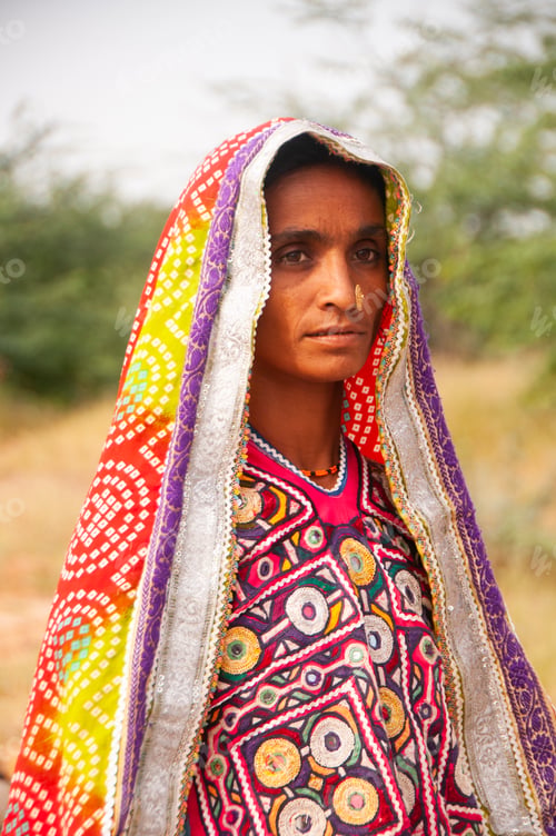 Preview: Portrait of traditional beautiful tribal woman, India.