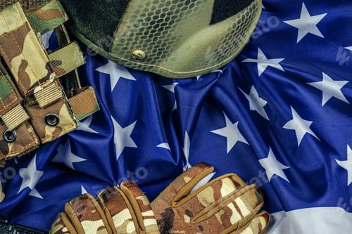 Preview: Military ammunition on US flag close up