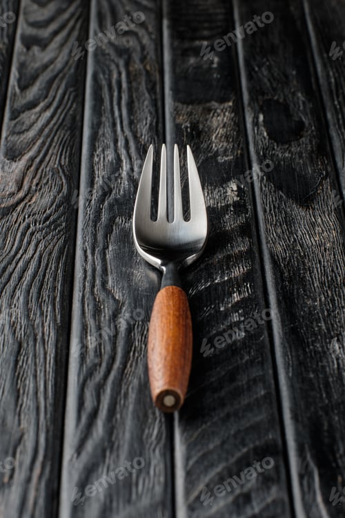 Preview: Soft focus photo of stylish fork with wooden handle