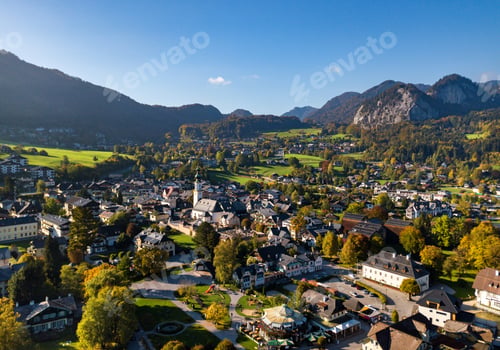 Preview: Top view of the city of Salzkammergut in the Austrian Alps