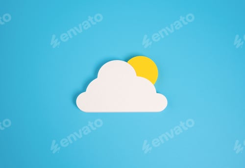Preview: Sun behind the cloud, minimalistic concept. Weather, partly cloudy. Changing weather