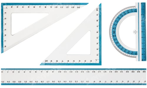 Preview: Set of drawing tools, ruler, protractor triangle, isolated on white background
