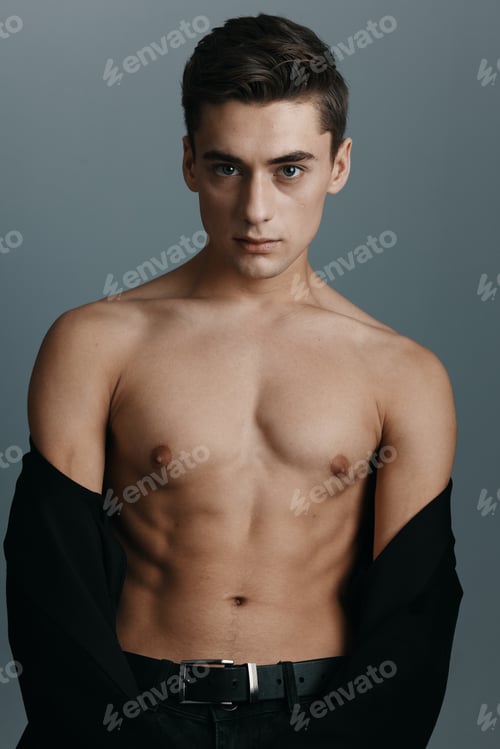 Preview: Portrait of a young man with a naked torso sporty appearance Copy Space