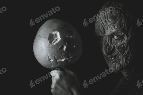 Preview: Scary Mask. A Man With A Kitchen Knife