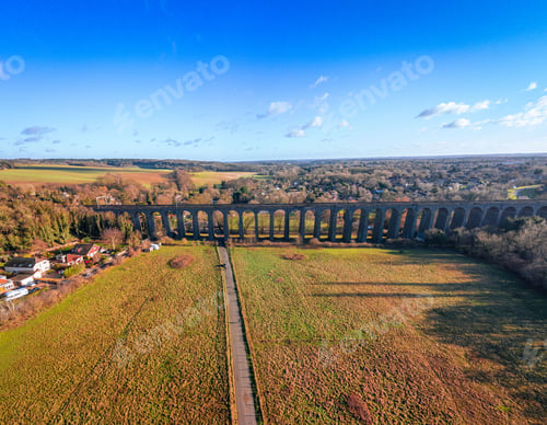 Preview: Aerial view of Digswell Viaduct bridge on a sunny autumn day in Welwyn